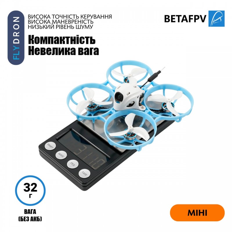 Квадрокоптер BetaFPV Meteor75 Pro ELRS – FPV-дрон з камерою, БК мотори, 2 АКБ в комлекті, 12 (6+6) хвилин, 32 грами