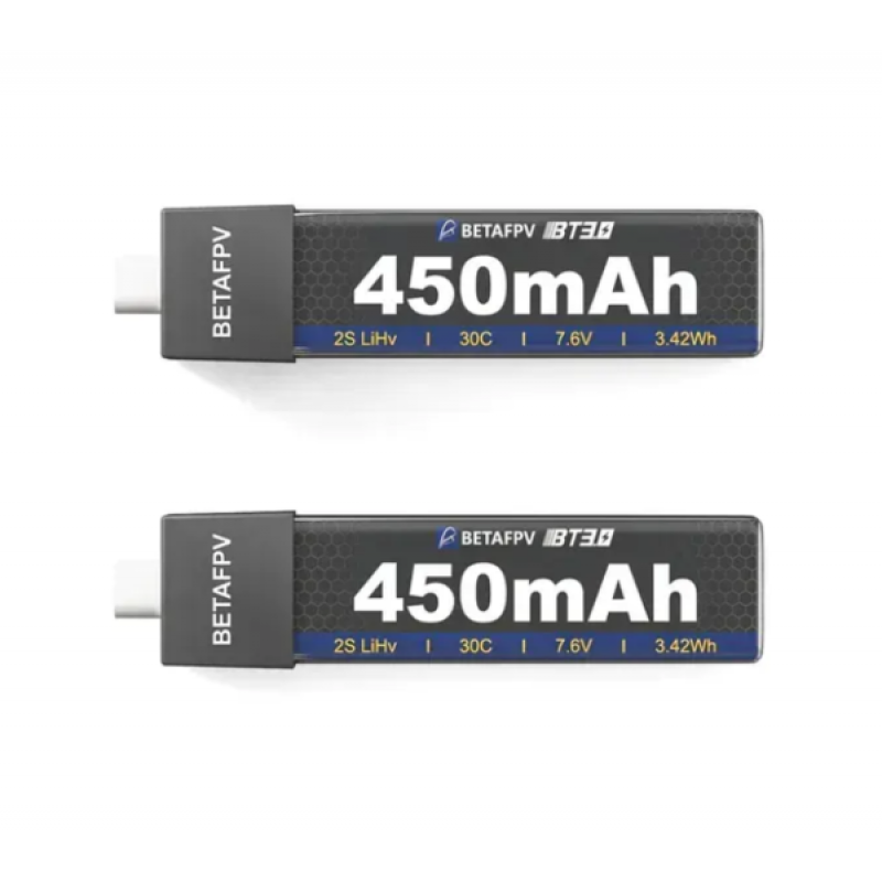 Акумулятори BetaFPV BT3.0 450mAh 2S (2 шт.) – батареї для 2S FPV дронів з розʼємом BT3.0