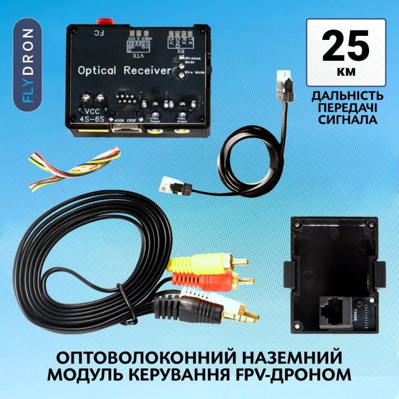 Оптоволоконний наземний модуль керування FPV-дроном, до 25 км, 1 Мбіт/с (Наземна станція керування дроном на оптоволокні)