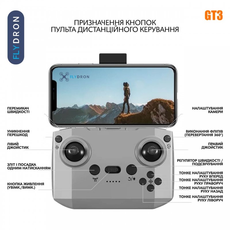 Квадрокоптер GT3 – дрон з 4K камерою, Функція FPV, Уникнення перешкод, Оптичне позиціювання, до 10 хвилин, до 100 м
