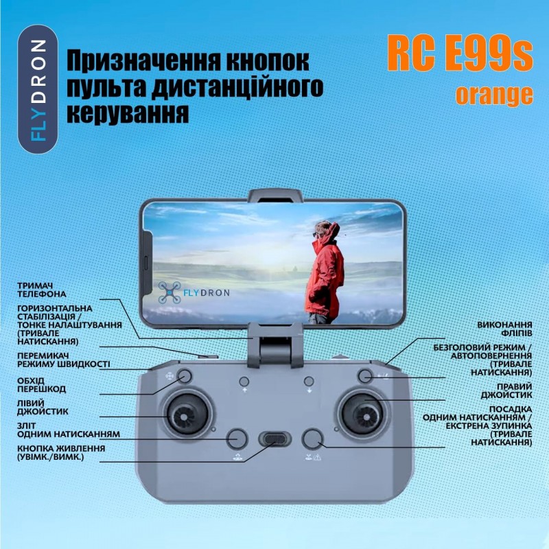 Квадрокоптер RC E99s Pro Orange – FPV-дрон з 4K і HD камерами, БК мотори, Уникнення перешкод, 40 хвилин, 100 метрів, Кейс + Подарунок (Додатковий Акумулятор, Злітно-Посадковий Майданчик, Батарейки)