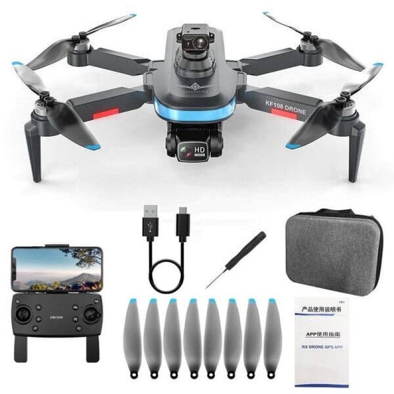 Квадрокоптер Kfplan KF108 Max - дрон з 4K і HD камерами, FPV, GPS, БК мотори, запобігання перешкод, до 500м, 25 хвилин в кейсі