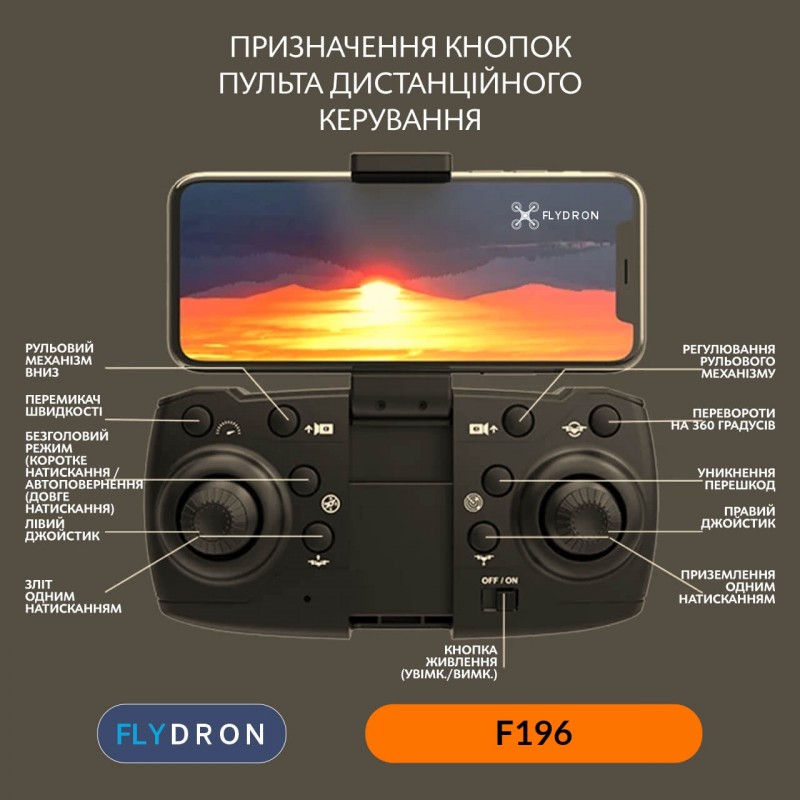 Квадрокоптер F196 – дрон з 4K і HD камерами, FPV, БК двигуни, АКБ у комплекті, Утримання висоти, 3D-перевороти на 360 градусів, до 15 хвилин, до 100 м