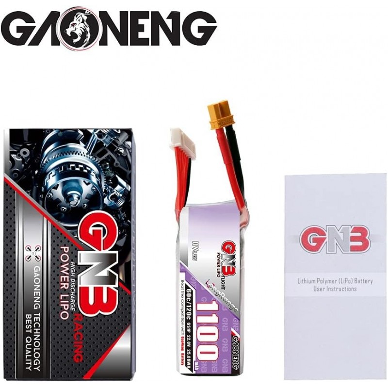 Акумулятор GAONENG GNB LiPo 6S 1100mAh 22.8V HV High Voltage 60C з роз'ємом XT30 для FPV дронів