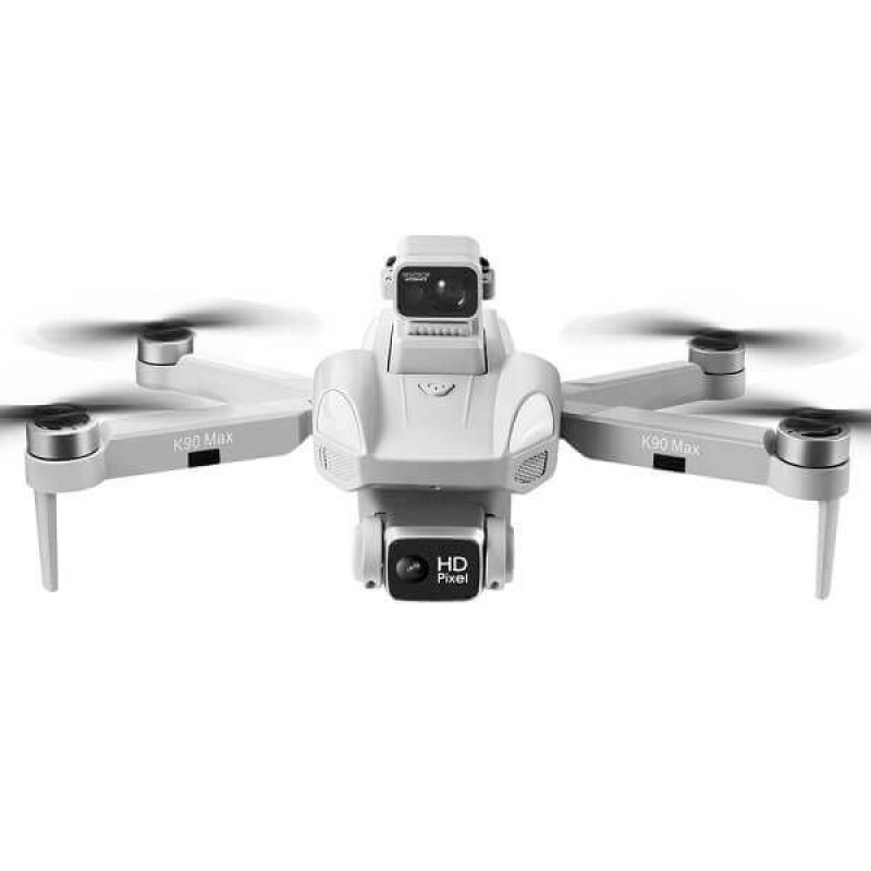 Квадрокоптер RC K90 Max Gray − дрон з 4K і HD камерами, GPS, БК мотори, запобігання перешкод, до 1200м, 28 хв у кейсі + злітний майданчик