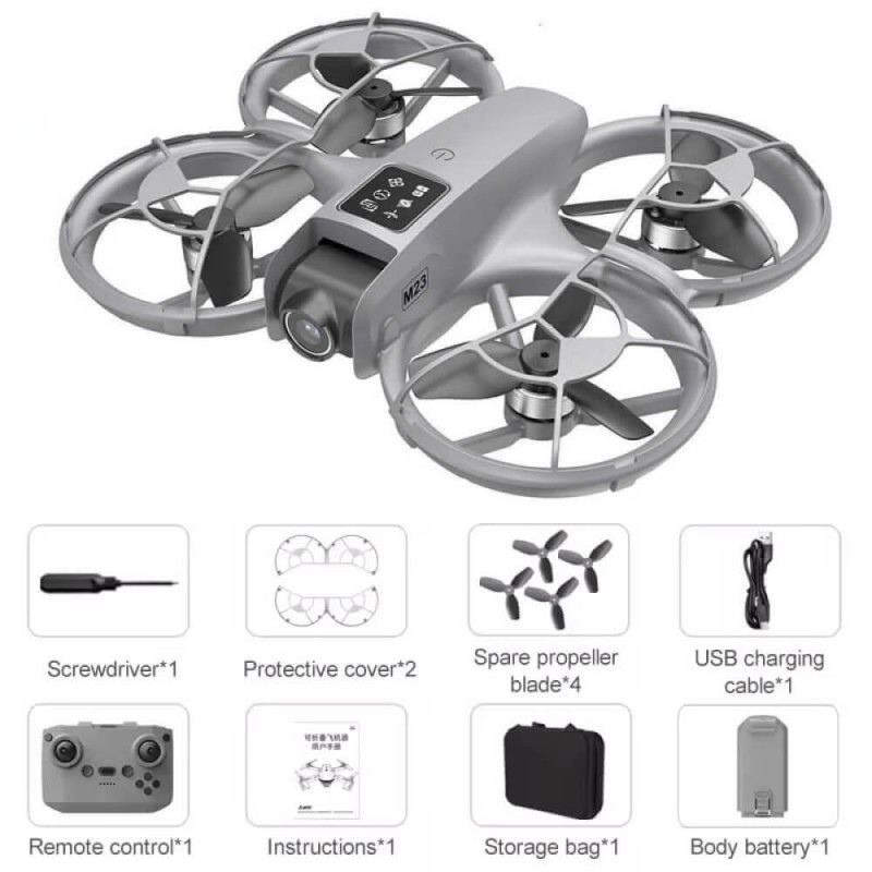Квадрокоптер M23 - дрон з 4K камерою, FPV Wi-Fi, БК моторами, до 200 м, до 10 хвилин у кейсі (сірий)