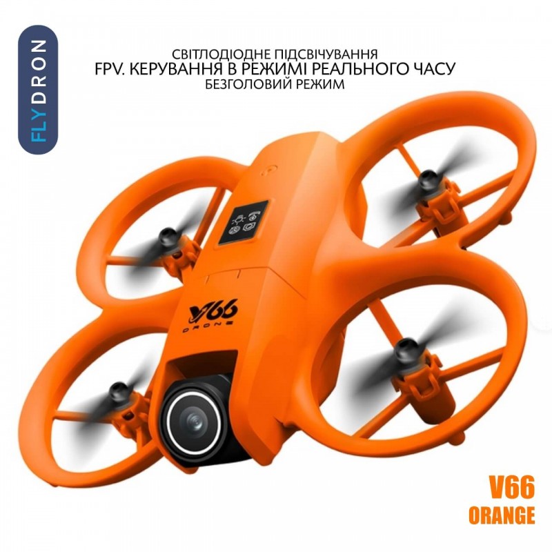 Квадрокоптер V66 Orange – дрон з 8K-камерою, FPV, 5G Wi-Fi, EIS, Уникнення перешкод, Гіроскоп, до 12 хвилин, до 200 м, 70 грамів