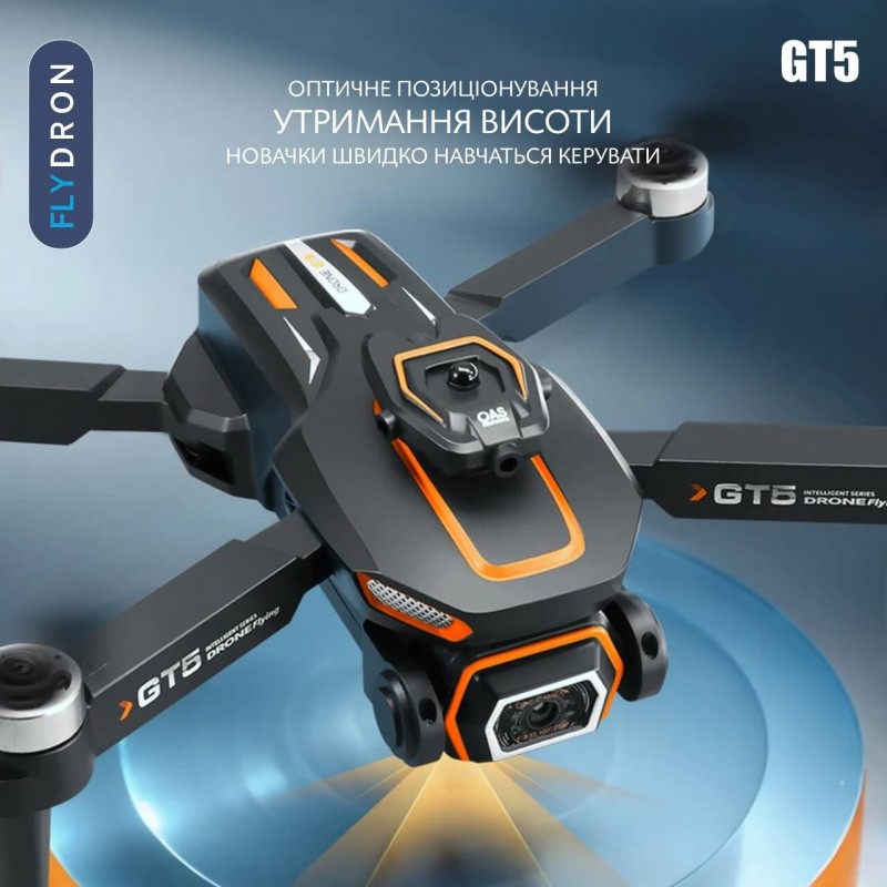 Квадрокоптер GT5 – дрон з 4K і HD камерами, FPV, БК двигуни, АКБ у комплекті, Уникнення перешкод, 3D-перевороти на 360 градусів, до 14 хвилин, до 100 м