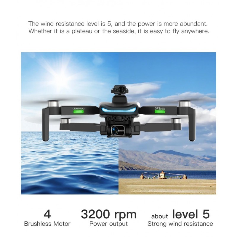 Квадрокоптер LZRC L800 Pro 2 - дрон 4K HD-камера, з 3-осьовим підвісом, 5G WIFI, уникнення перешкод, безщітковий двигун, Система GPS,Час польоту 23-26 хвилин, Дальність 1200 м