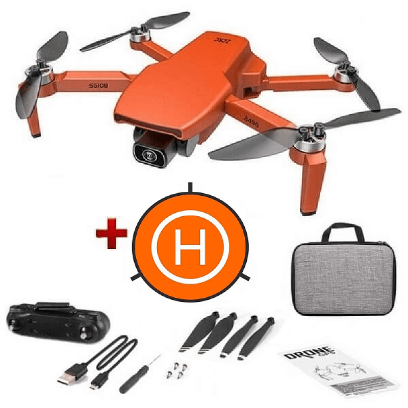 Квадрокоптер ZLRC SG108 S Orange - дрон з 4K і HD камерами, FPV, GPS, БК мотори, до 1000м, 25 хвилин в кейсі + злітний майданчик