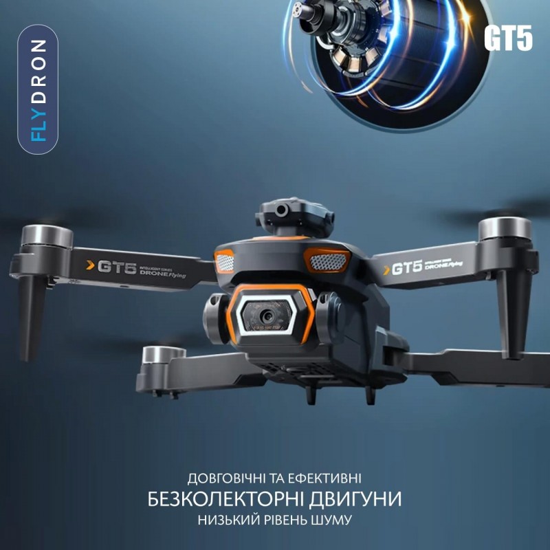Квадрокоптер GT5 – дрон з 4K і HD камерами, FPV, БК двигуни, АКБ у комплекті, Уникнення перешкод, 3D-перевороти на 360 градусів, до 14 хвилин, до 100 м
