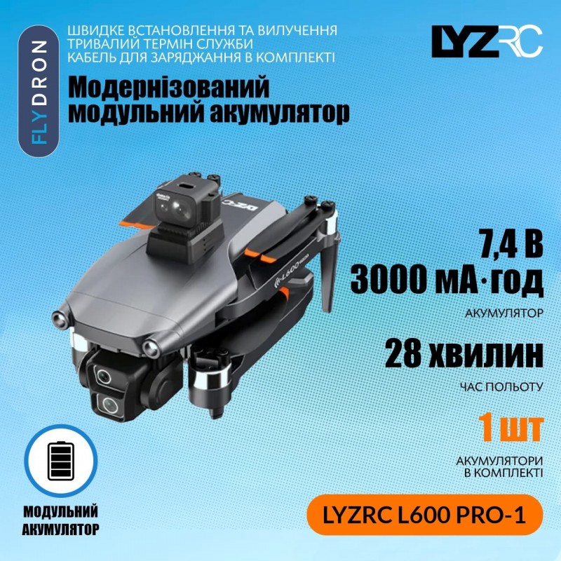 Квадрокоптер LYZRC L600 Pro-1 – дрон з 4K і HD камерами, БК мотори, GPS, 5G Wi-Fi, EIS, 3-осьовий підвіс, Уникнення перешкод, Пульт з екраном, АКБ у комплекті, до 28 хвилин, до 1,2 км, Сумка