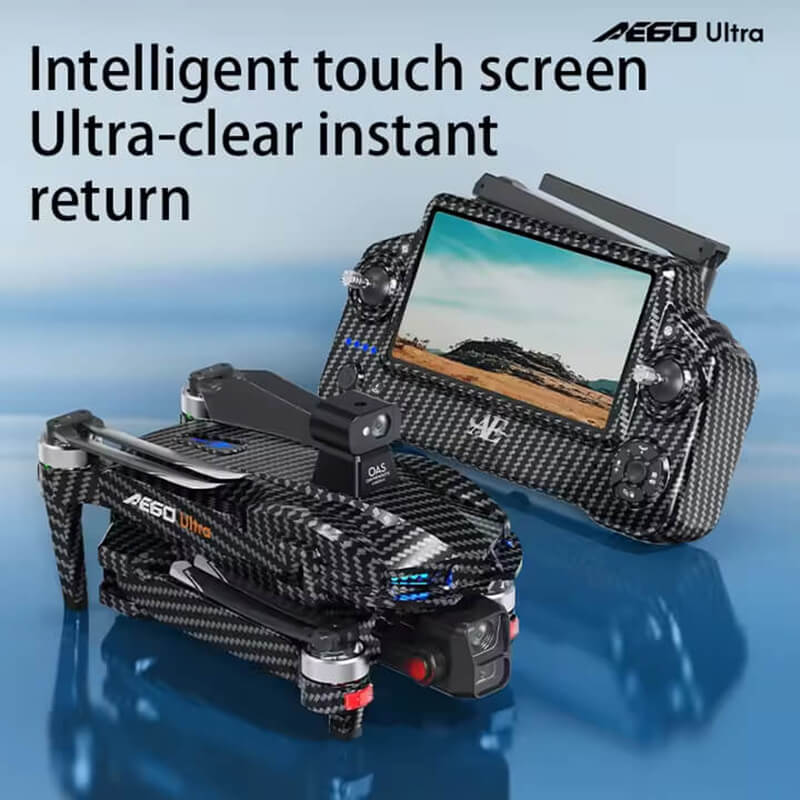 Квадрокоптер AE60 Ultra— дрон з 4K камерою, FPV, GPS, 3-осьовим підвісом, сенсорним пультом керування 7.2", з уникненням перешкод, до 8 км, до 29 хвилин польоту, з сумкою