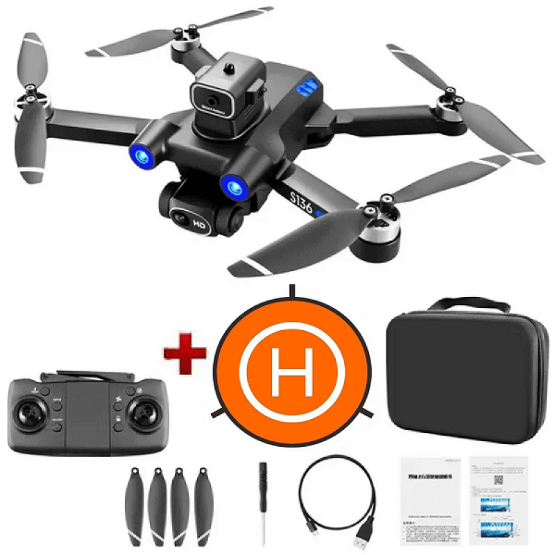 Квадрокоптер RC S136 - дрон з 4K і HD камерами, FPV, GPS, БК мотори, уникнення перешкод, до 1200м, 20 хв в кейсі + злітний майданчик