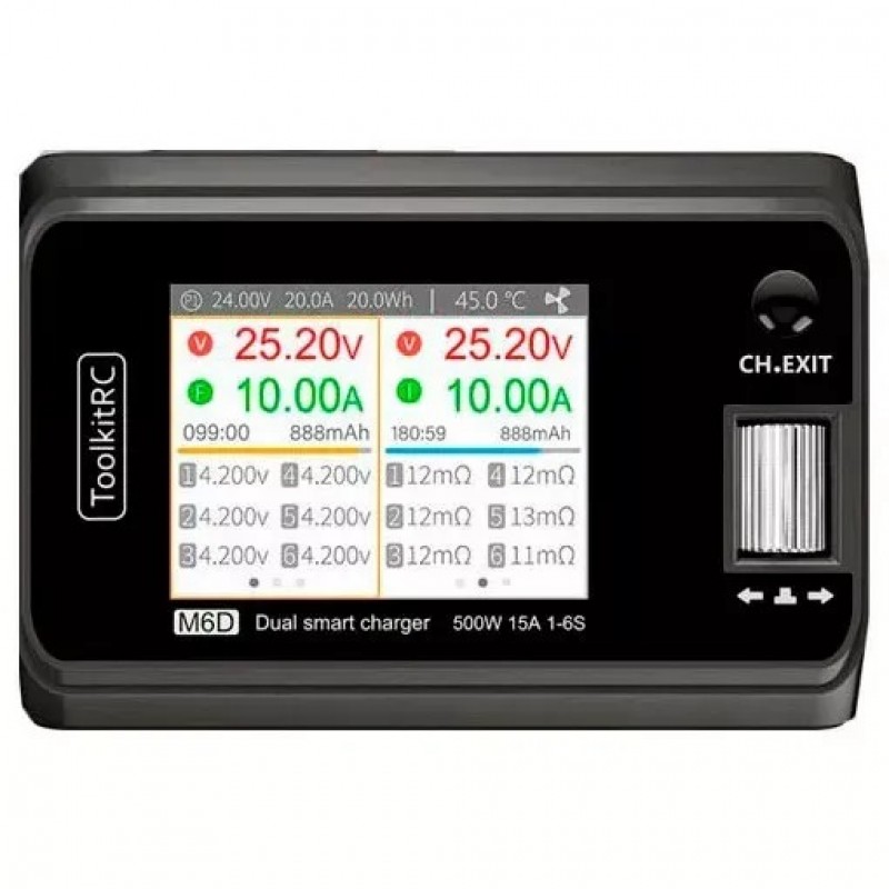 Зарядний пристрій ToolkitRC M6D 500W - двоканальна зарядка на 500 Вт для акумуляторів FPV дронів