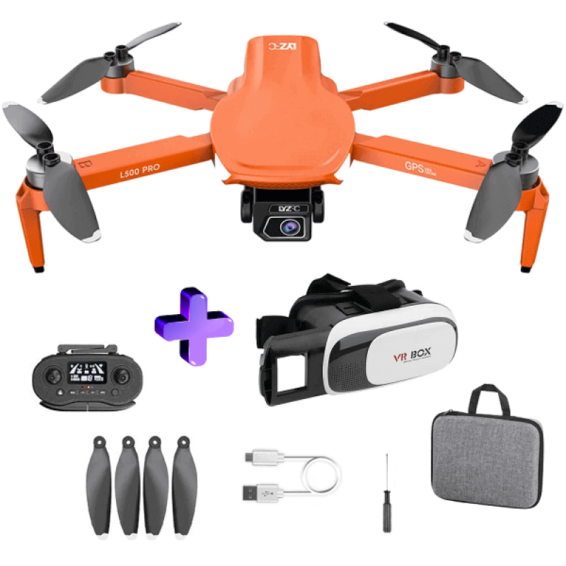 Квадрокоптер LYZRC L500 Pro Orange - дрон з 4K і HD камерами, FPV, GPS, БК мотори, до 1200м, 25 хвилин в кейсі + VR окуляри