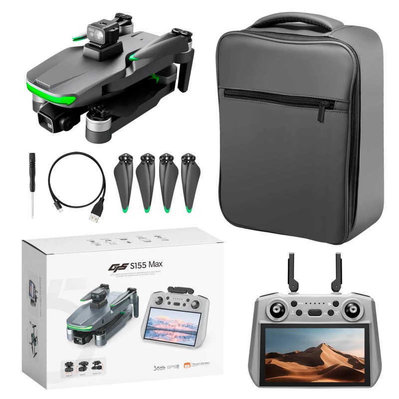 Квадрокоптер AOTULIGHT S155 - дрон з 2.7K камерою, FPV, GPS, 3-осьовим підвісом, пультом з екраном 7.2", уникненням перешкод 360 °, до 6000 м, до 40 хвилин в сумці