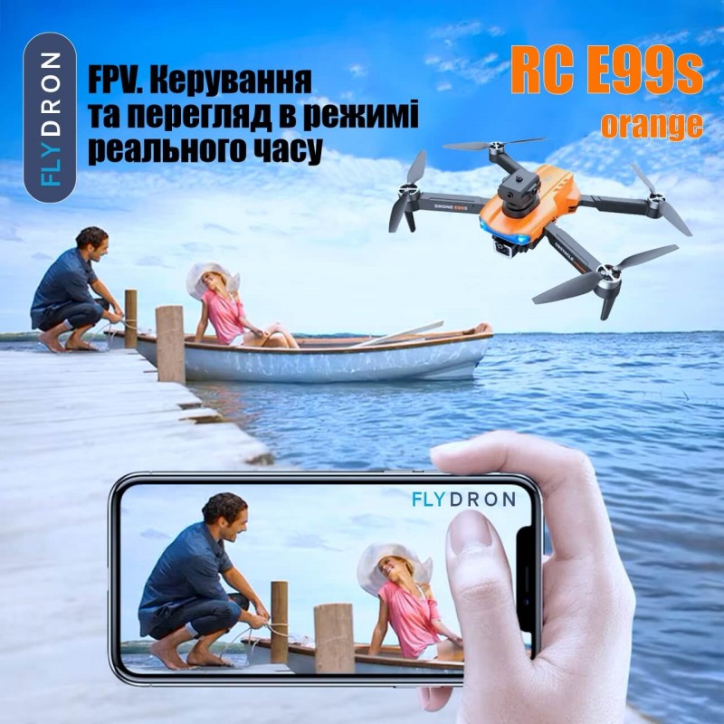 Квадрокоптер RC E99s Pro Orange – FPV-дрон з 4K і HD камерами, БК мотори, Уникнення перешкод, 40 хвилин, 100 метрів, Кейс + Подарунок (Додатковий Акумулятор, Злітно-Посадковий Майданчик, Батарейки)