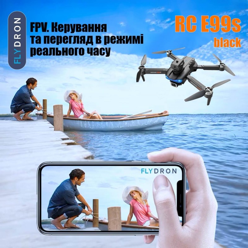 Квадрокоптер RC E99s Pro Black – FPV-дрон з 4K і HD камерами, БК мотори, Уникнення перешкод, 40 хвилин, 100 метрів, Кейс + Подарунок (Додатковий Акумулятор, Злітно-Посадковий Майданчик, Батарейки)