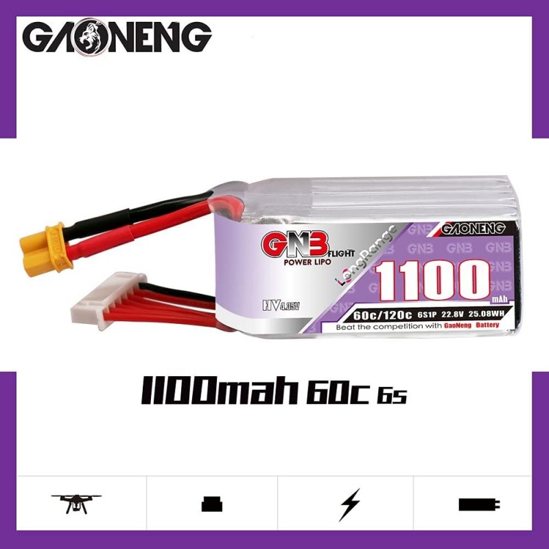 Акумулятор GAONENG GNB LiPo 6S 1100mAh 22.8V HV High Voltage 60C з роз'ємом XT30 для FPV дронів