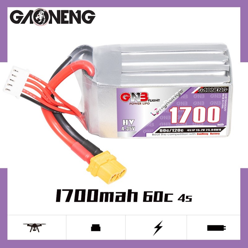 Акумулятор GAONENG GNB LiHV 4S 15,2 В 1700 мАг 60C XT30 LiPo для дальньої дії FPV дронів