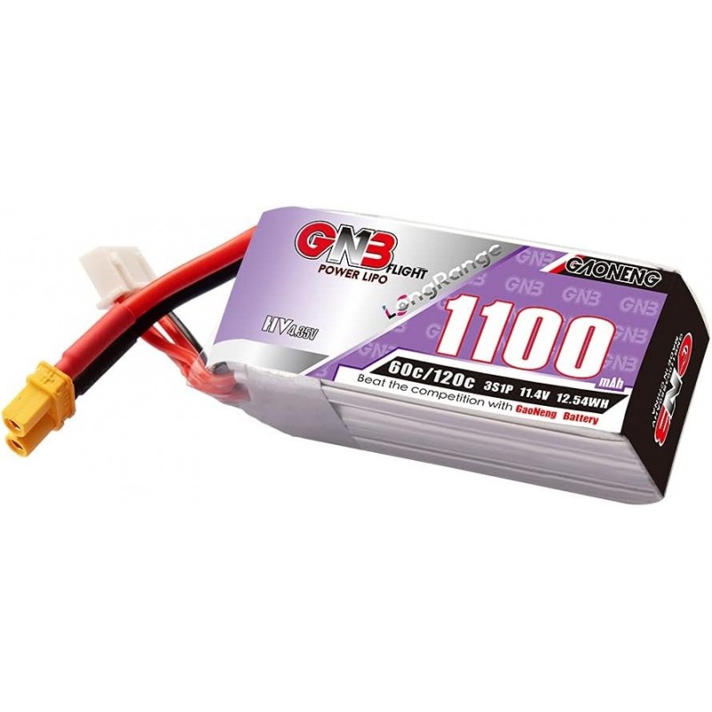 Акумулятор GAONENG GNB LiPo 3S 1100 мАг 1100 мАг 11,4 В HV 60C з роз'ємом XT30 для FPV дронів розміром 90-130 мм, 2,5-дюймовий дрон