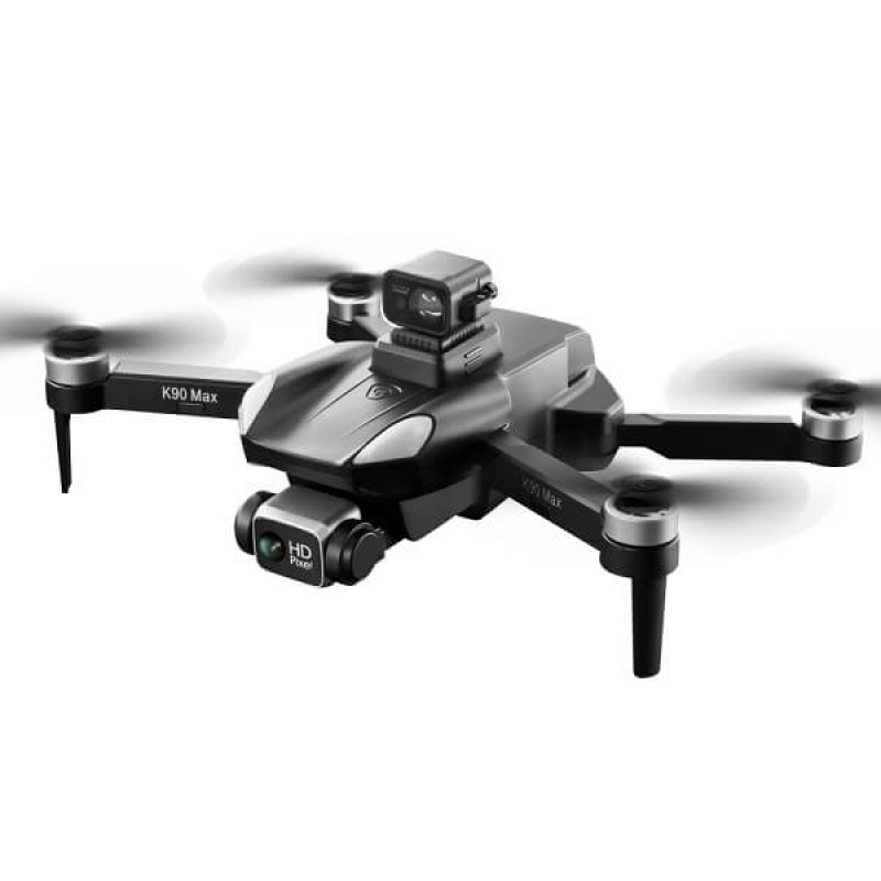 Квадрокоптер RC K90 Max Black − дрон з 4K і HD камерами, GPS, БК мотори, запобігання перешкод, до 1200м, 28 хв у кейсі + злітний майданчик