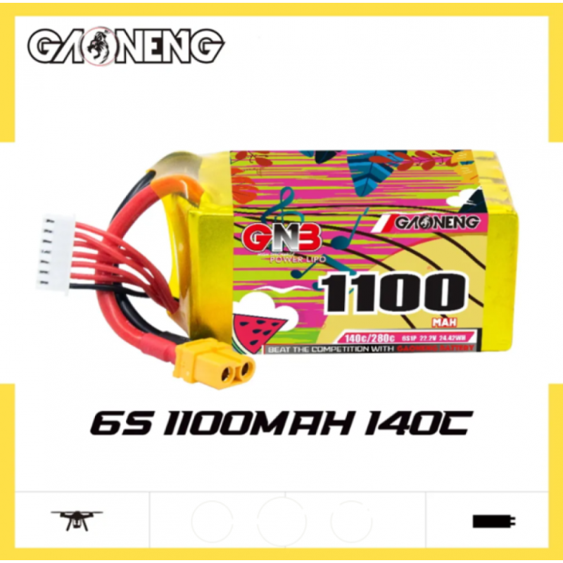 Аккумулятор GAONENG GNB 6S 22.2V 1100 mAh 140C XT60 LiPo Battery – Максимальна потужність для FPV-дронів