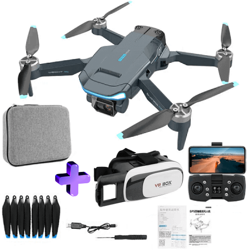Квадрокоптер ZFR F194 - дрон з 4K і HD камерами, FPV, GPS, БК мотори, до 1000м, 20 хвилин в кейсі + VR окуляри