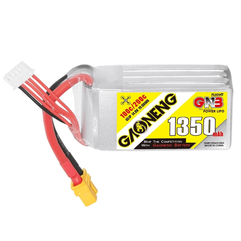 Акумуляторна батарея GNB на 1350 mAh 4S 14.8V 100C для квадрокоптера GEPRC MARK4 5'' TBS Nano RX