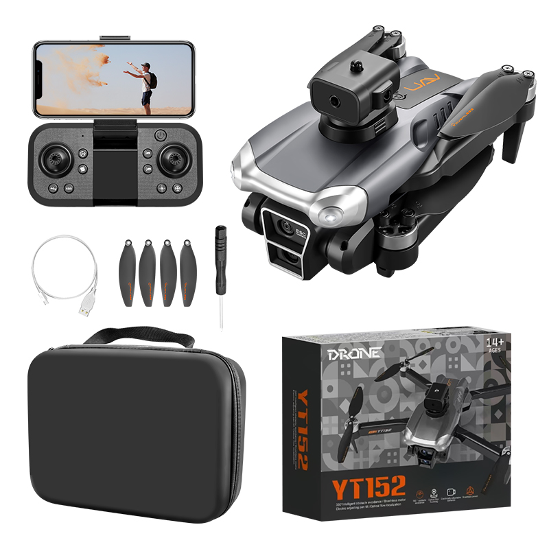 Квадрокоптер YT152 - Дрон з безщітковим двигуном, дальністю польоту 100 м, три камери, Wi-Fi 2.4G, функція 360-градусного обходу перешкод, час польоту до 8 хв.