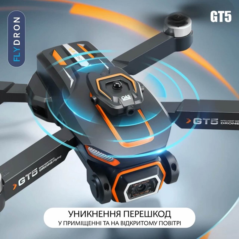 Квадрокоптер GT5 – дрон з 4K і HD камерами, FPV, БК двигуни, АКБ у комплекті, Уникнення перешкод, 3D-перевороти на 360 градусів, до 14 хвилин, до 100 м