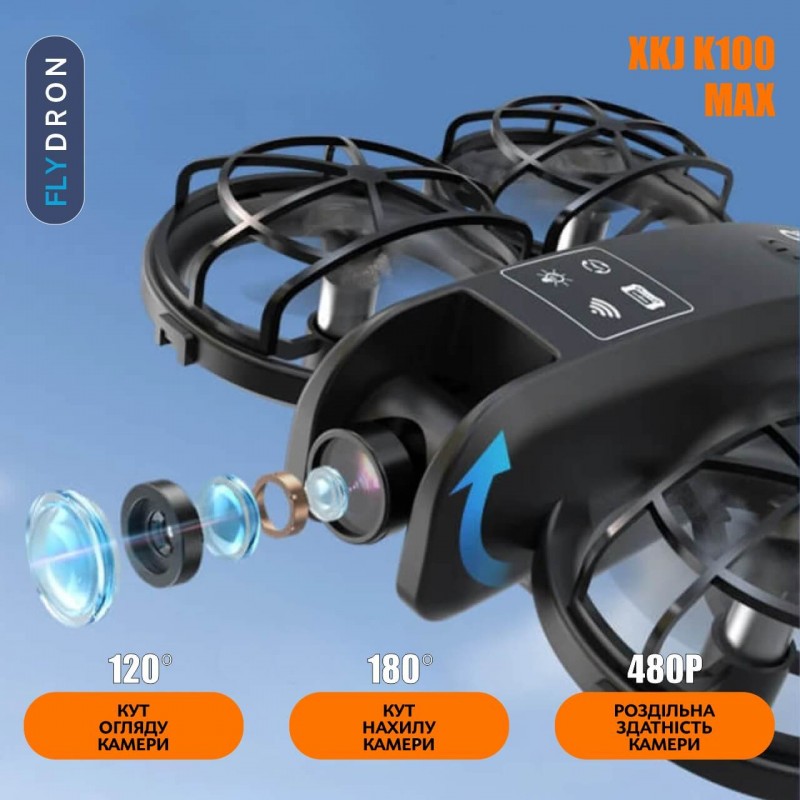 Квадрокоптер XKJ K100 Max – дрон з камерою, FPV, 5G Wi-Fi, Екран на пульті 3,15 дюйми, 3D-перевороти на 360 градусів, до 10 хвилин, до 80 м, Кейс