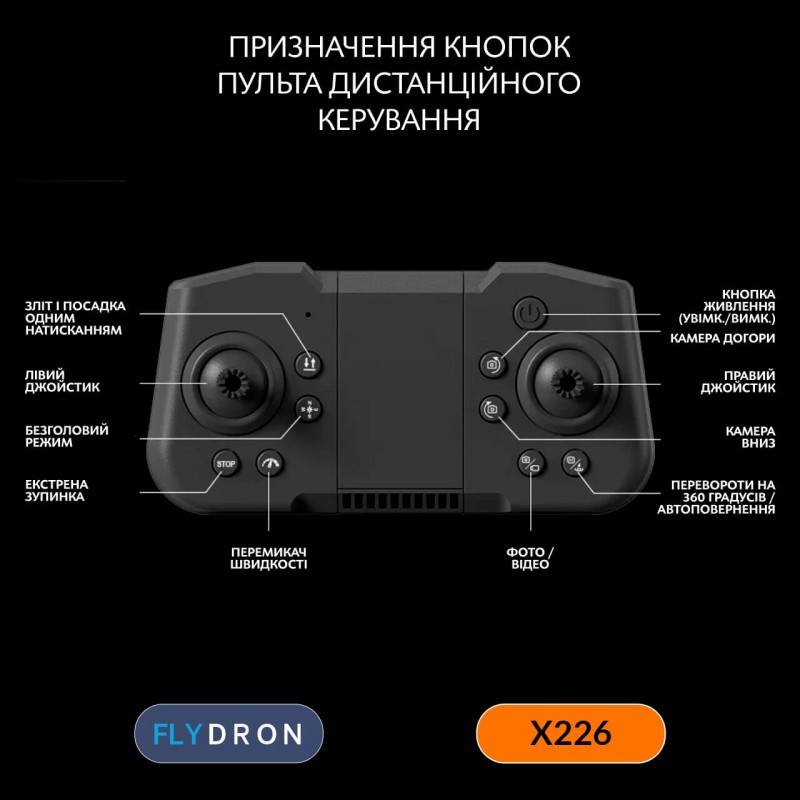 Квадрокоптер X226 – дрон з 8K і HD камерами, FPV-окуляри, БК двигуни, GPS, АКБ у комплекті, Уникнення перешкод, Перевороти на 360 градусів, до 13 хвилин, до 200 м